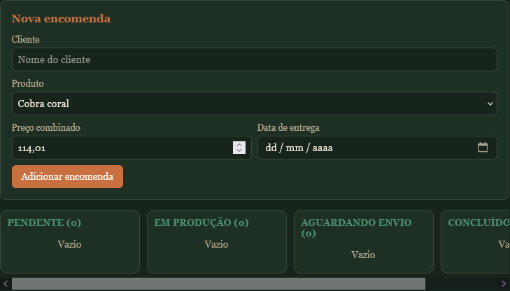 Encomendas no Manufato